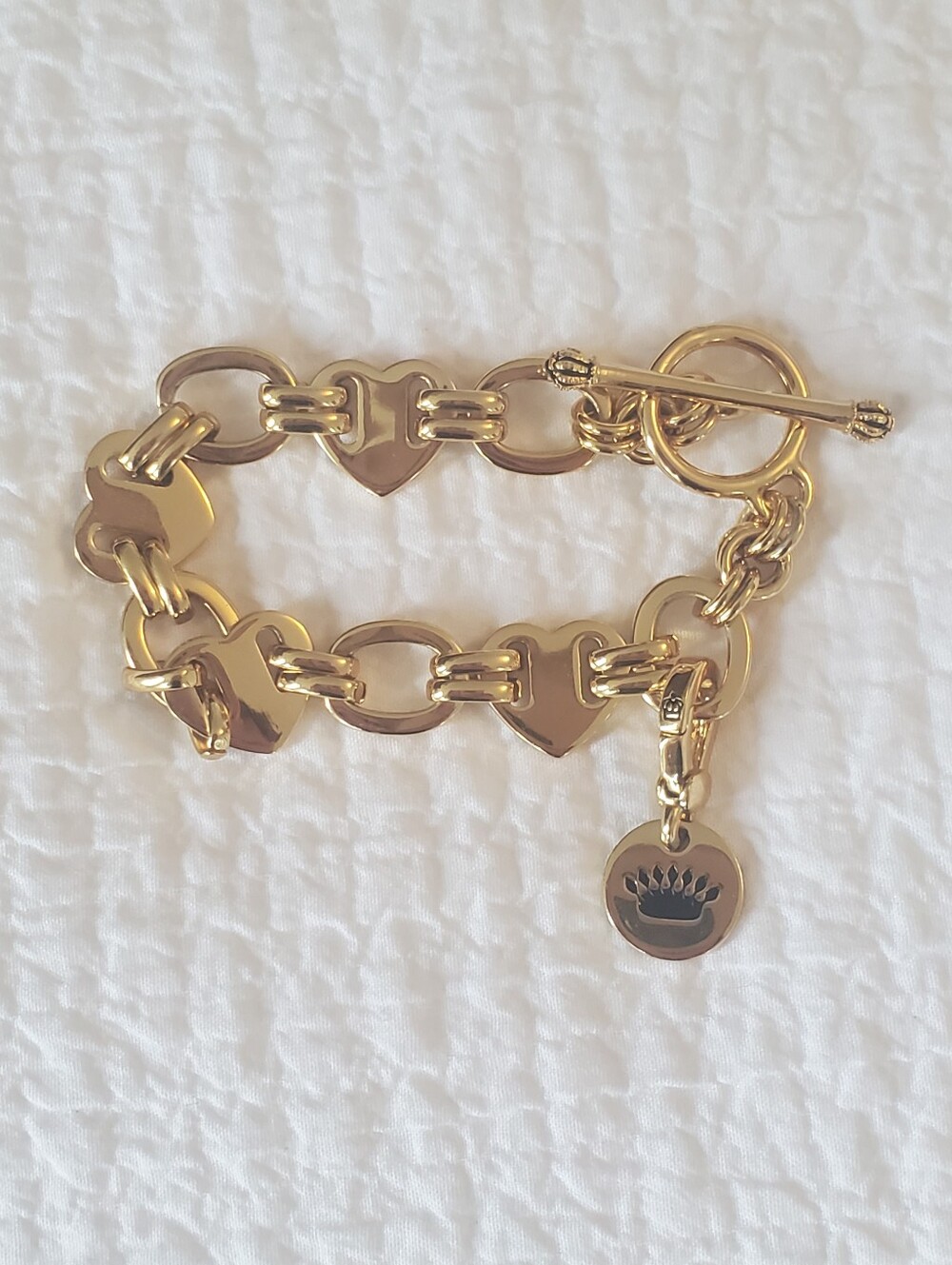 Vintage Juicy Couture Gold-tone Heart Link Toggle Bracelet Y2K
